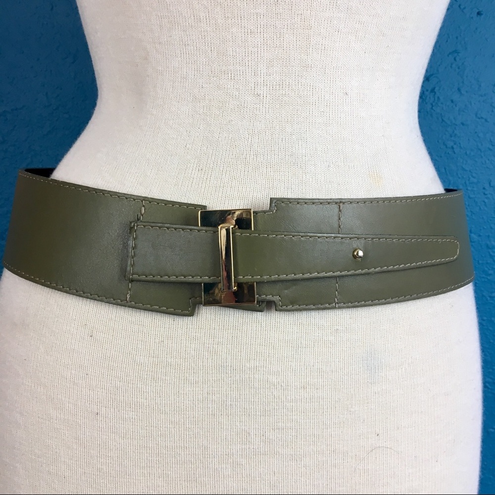 Vtg Carlisle green leather adjustable belt S - Picture 2 of 8